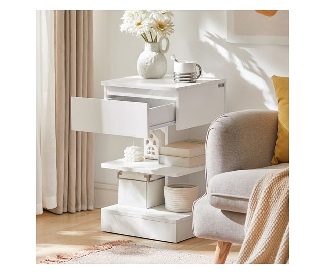 SoBuy modern éjjeliszekrény 1 fiókkal, 2 polccal, fehér