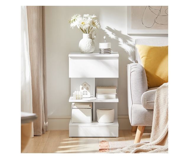 SoBuy modern éjjeliszekrény 1 fiókkal, 2 polccal, fehér