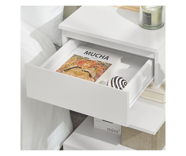 SoBuy modern éjjeliszekrény 1 fiókkal, 2 polccal, fehér