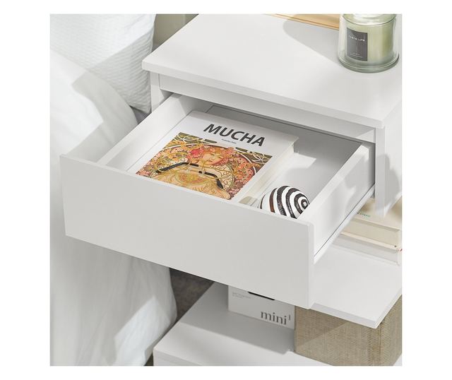 SoBuy modern éjjeliszekrény 1 fiókkal, 2 polccal, fehér