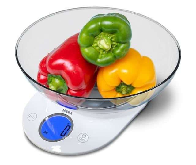 Vivax konyhai mérleg KS-505BW, digitális kijelző, 5 kg, üvegtál, fehér