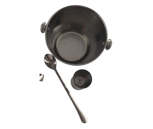 5 darabos minibár kellékkészlet: jégvödör, koktélshaker, csipesz, fogó, hosszú nyelű bárkanál