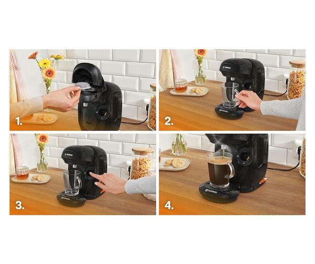 Bosch Tassimo Style TAS112E Kávéfőző, 1400W, 3,3 bar, 0,7l, Öntisztító és Vízkőmentesítő, Kapszulás, Fekete