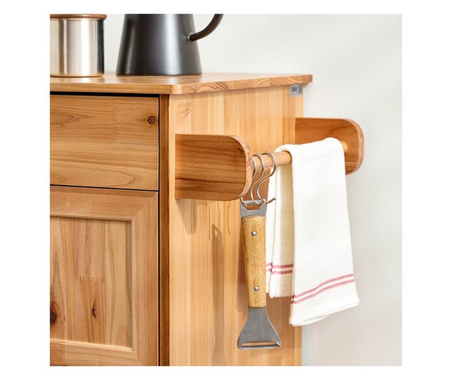 SoBuy tömörfa konyhaszekrény kerekekkel, fiókokkal és palacktartókkal, természet