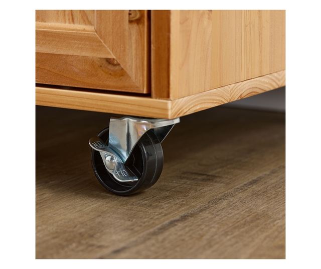 SoBuy tömörfa konyhaszekrény kerekekkel, fiókokkal és palacktartókkal, természet