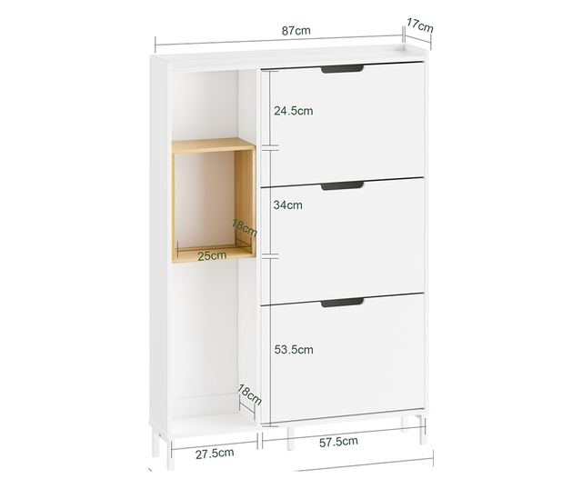 SoBuy bejárati szekrény, 3 ajtós, fehér-bambusz, könnyű összeszerelés