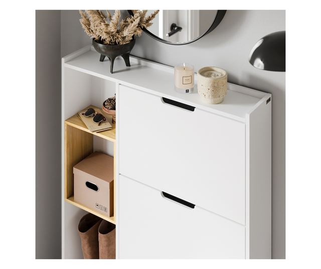 SoBuy bejárati szekrény, 3 ajtós, fehér-bambusz, könnyű összeszerelés