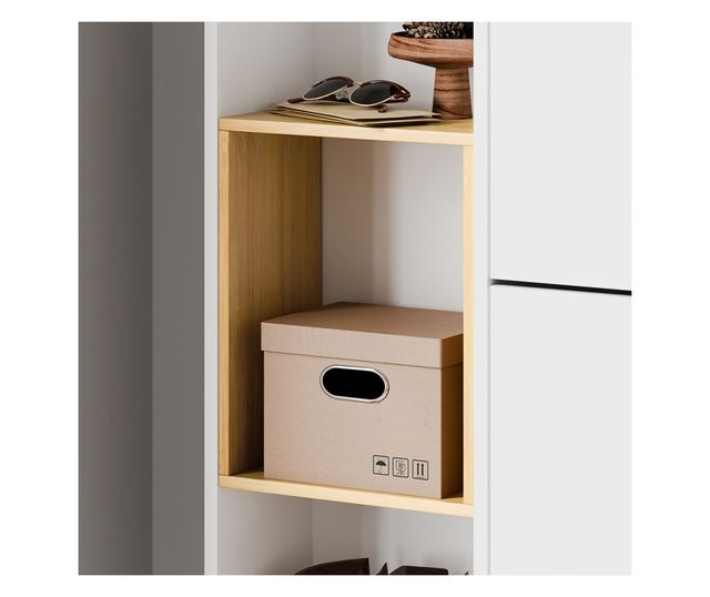 SoBuy bejárati szekrény, 3 ajtós, fehér-bambusz, könnyű összeszerelés