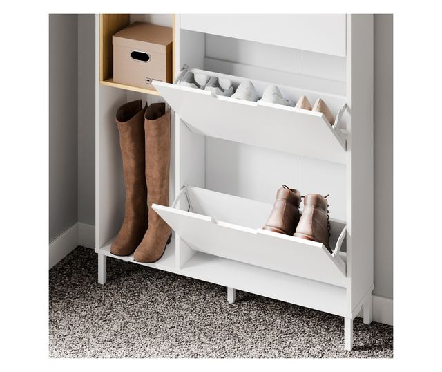 SoBuy bejárati szekrény, 3 ajtós, fehér-bambusz, könnyű összeszerelés