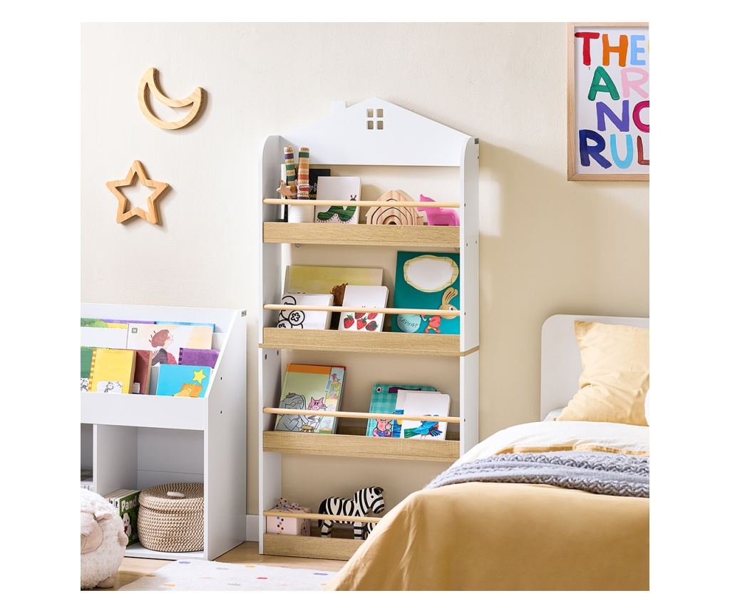 Bibliotecă copii SoBuy, culoare albă, dimensiuni compacte, model KMB121-WN - 4