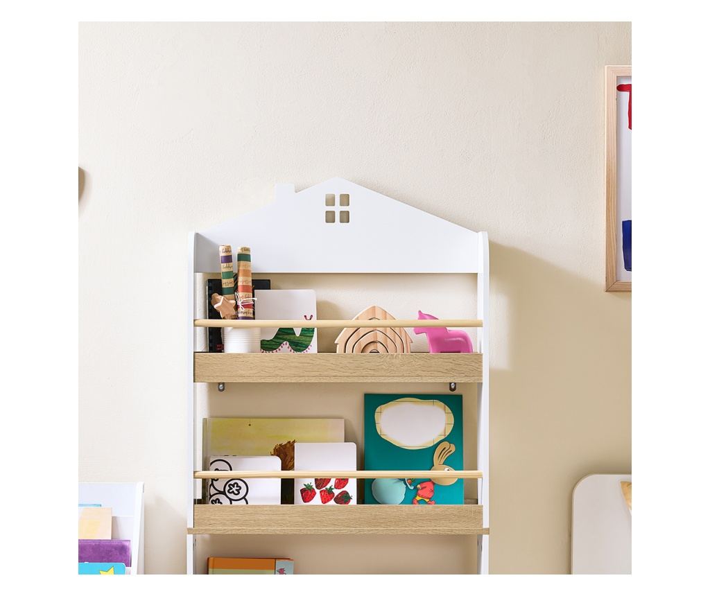 Bibliotecă copii SoBuy, culoare albă, dimensiuni compacte, model KMB121-WN - 7