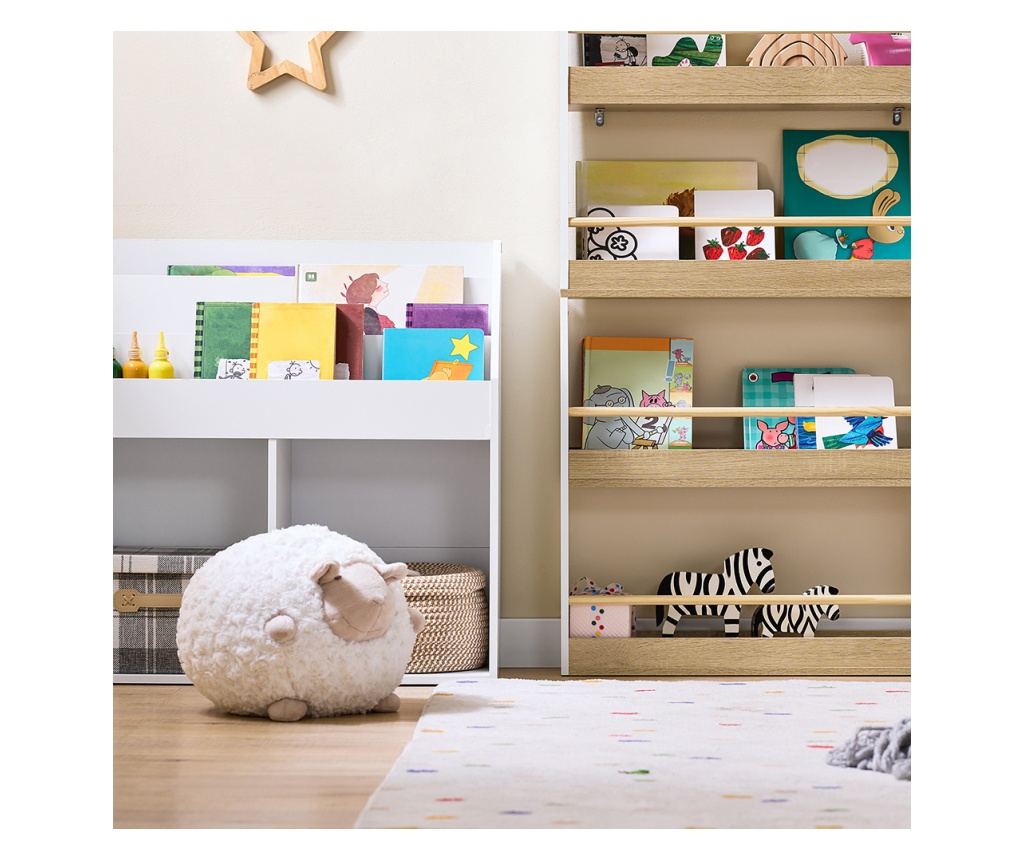 Bibliotecă copii SoBuy, culoare albă, dimensiuni compacte, model KMB121-WN - 10