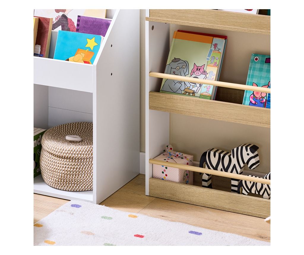 Bibliotecă copii SoBuy, culoare albă, dimensiuni compacte, model KMB121-WN - 12