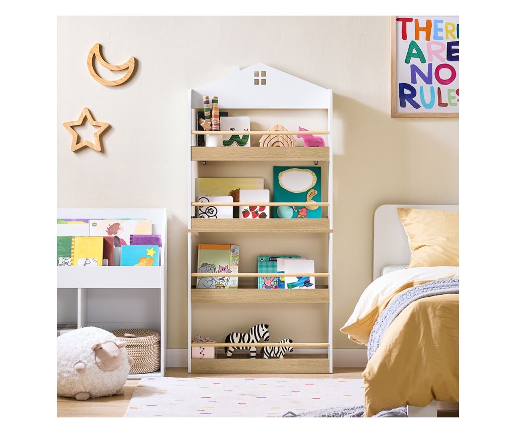 Bibliotecă copii SoBuy, culoare albă, dimensiuni compacte, model KMB121-WN - 2