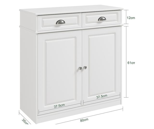 SoBuy fehér cipősszekrény 2 ajtóval és 2 fiókkal, 74 kg teherbírással