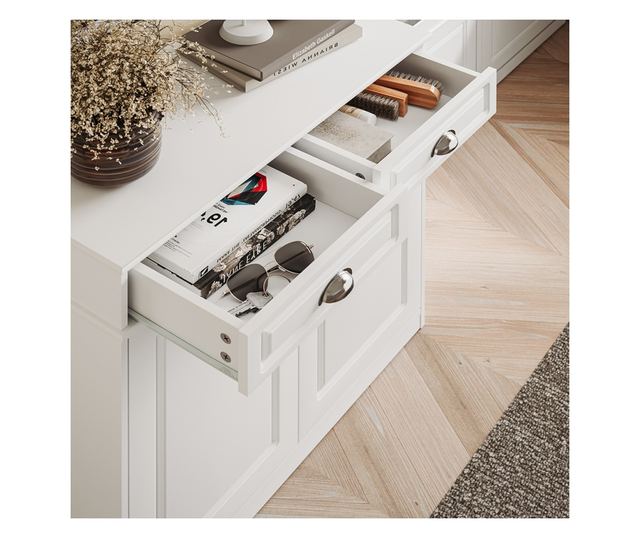 SoBuy fehér cipősszekrény 2 ajtóval és 2 fiókkal, 74 kg teherbírással