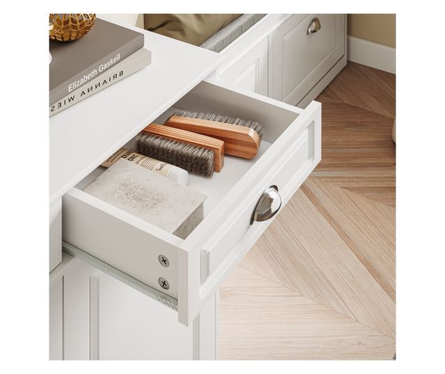 SoBuy fehér cipősszekrény 2 ajtóval és 2 fiókkal, 74 kg teherbírással