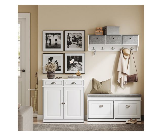 SoBuy fehér cipősszekrény 2 ajtóval és 2 fiókkal, 74 kg teherbírással