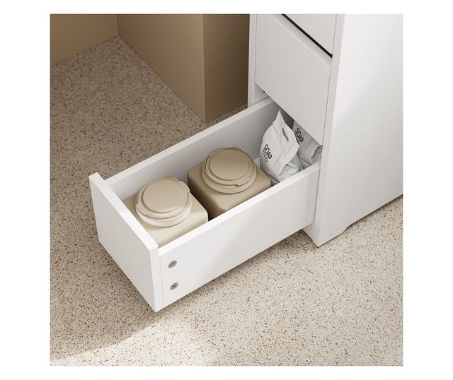 SoBuy helytakarékos fehér fürdőszobaszekrény 4 kerekkel, 3 fiókkal és polccal, 4