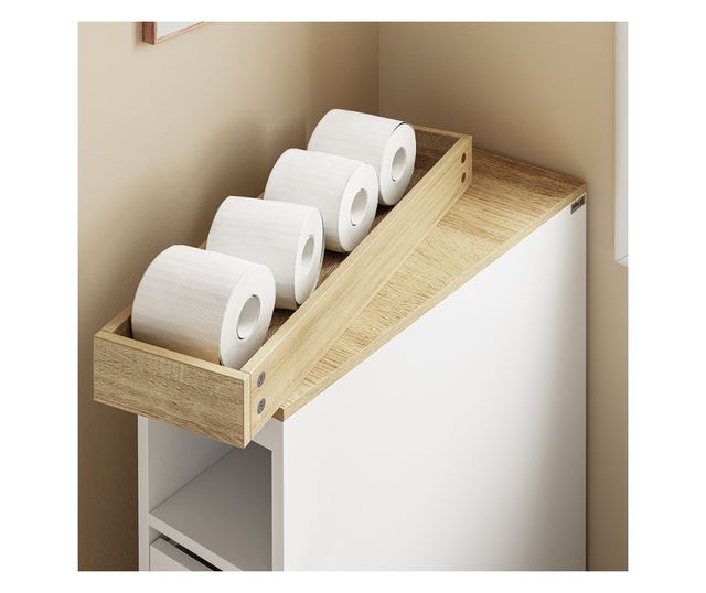 SoBuy helytakarékos fehér fürdőszobaszekrény 4 kerekkel, 3 fiókkal és polccal, 4