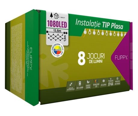 Božićna mreža svjetala, 13,5 m x 1,5 m, 1080 višebojnih LED dioda, 8 svjetlosnih efekata, prozirna žica