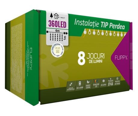 Božićna svjetla za zavjese, IP44, 6m x 1m, 360 toplo bijelih LED dioda, 8 svjetlosnih efekata, uključen transformator