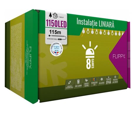 Božićna rasvjeta, 115m, 1150 LED dioda, Linearna, Crvena/Plava/Crvena/Zelena, Treperava, Adapter uključen