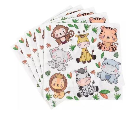 Комплект от 20 хартиени салфетки с принт на джунгла, 16.5 x 16.5 см, многоцветни