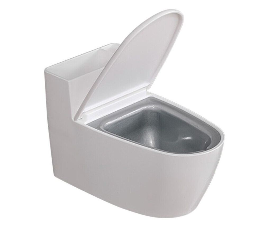 Creative Ashtray Toilet Shape, White Lid, ABS and Stainless Steel Material, 12.5 x 10 x 8 cm