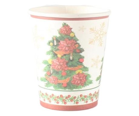 Sada 10 sklenic s vánočním stromkem, karton, 250-300 ml, 7,5 x 8,4 x 5,3 cm, vícebarevné