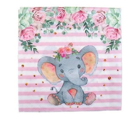 Комплект от 20 хартиени салфетки с принт на слон, 42 x 42 см