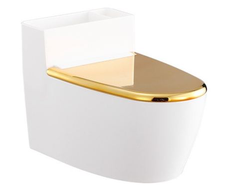 Creative Toilet Shape Ashtray, Gold Lid, ABS and Stainless Steel Material, 12.5 x 9.8 x 8.