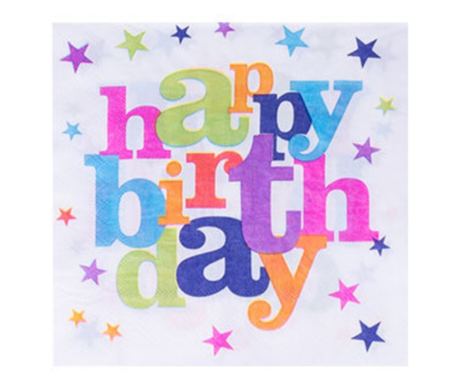 Комплект от 10 салфетки "Честит рожден ден", многоцветни