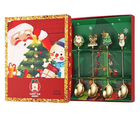 Set 4 žlic, božična tema, vzorec Carry The Merry
