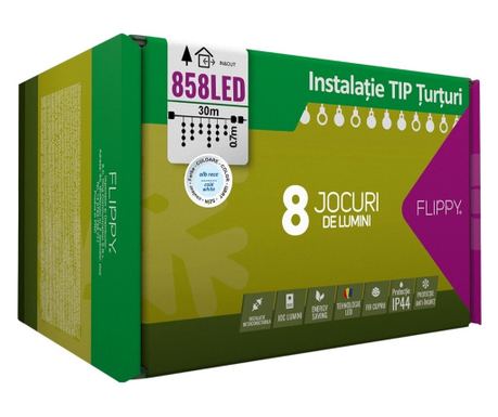 Božićni svjetlosni ukrasi u obliku kornjače, IP44, 30m, 858 LED dioda, hladno bijela zavjesa, 8 načina osvjetljenja