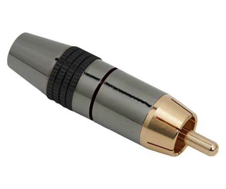 RCA muški audio priključak sa pozlaćenim kontaktom, 8mm kabel, crni prsten