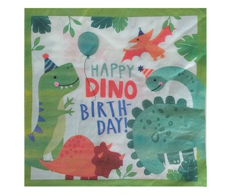 Sada 20 ubrousků s motivem dinosaura na narozeninovou oslavu, zelená, 33x33 cm