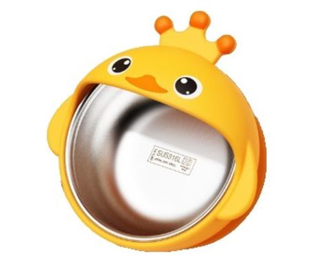 3 Piece Diversification Set for Babies and Children Bowl, Spoon and Fork, Duckling Model, Made of Silicone