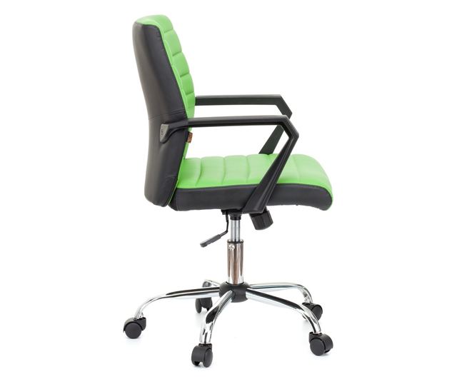 QMOBILI ERGOS Irodai szék Zöld, Műbőr, Fix PP karfák, Hintamechanika, Króm fém lábcsillag