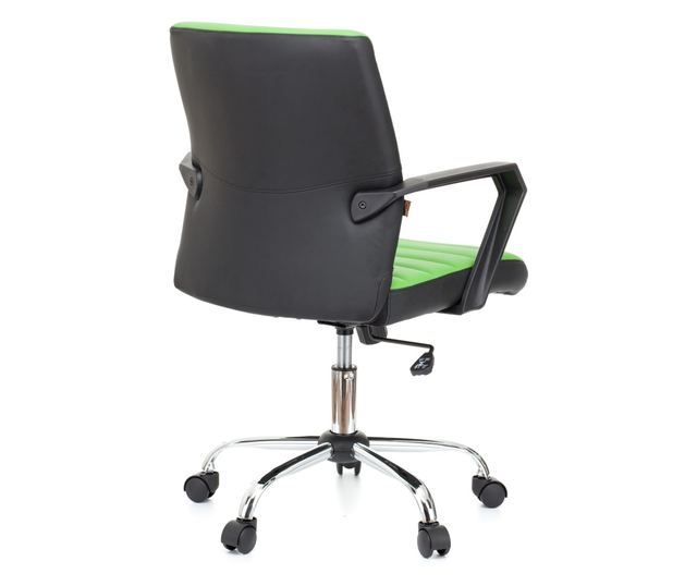 QMOBILI ERGOS Irodai szék Zöld, Műbőr, Fix PP karfák, Hintamechanika, Króm fém lábcsillag