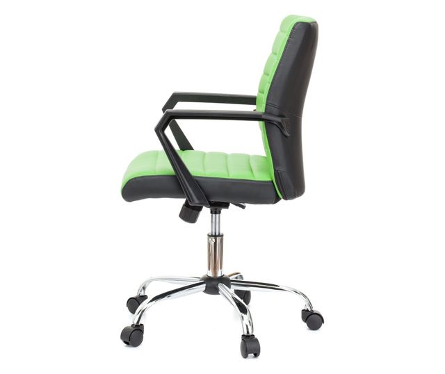 QMOBILI ERGOS Irodai szék Zöld, Műbőr, Fix PP karfák, Hintamechanika, Króm fém lábcsillag