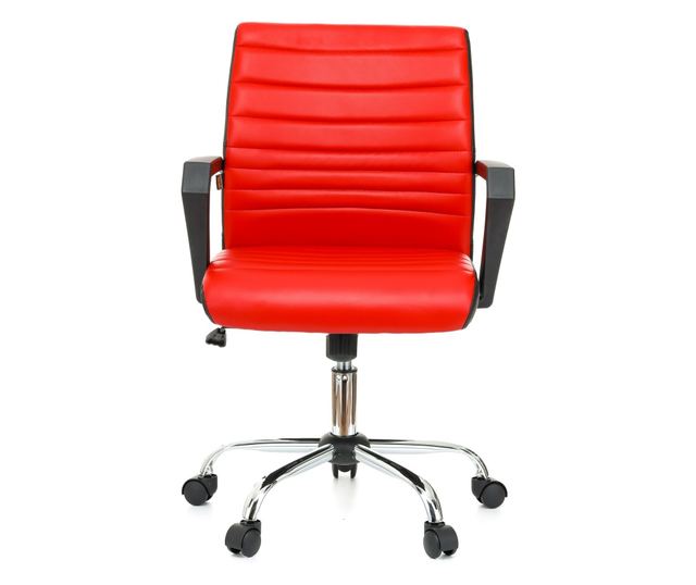 QMOBILI ERGOS Irodai szék Piros, Műbőr, Fix PP karfák, Hintamechanika, Króm fém lábcsillag