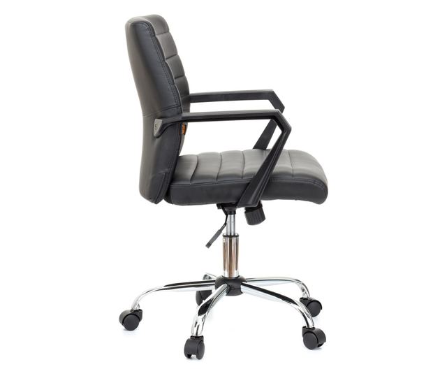 QMOBILI ERGOS Irodai szék fekete, műbőr, fix PP karfák, hintamechanika, króm fém láb