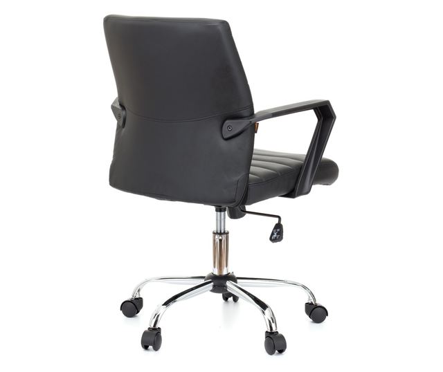QMOBILI ERGOS Irodai szék fekete, műbőr, fix PP karfák, hintamechanika, króm fém láb