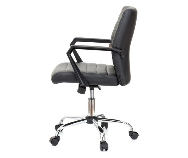 QMOBILI ERGOS Irodai szék fekete, műbőr, fix PP karfák, hintamechanika, króm fém láb