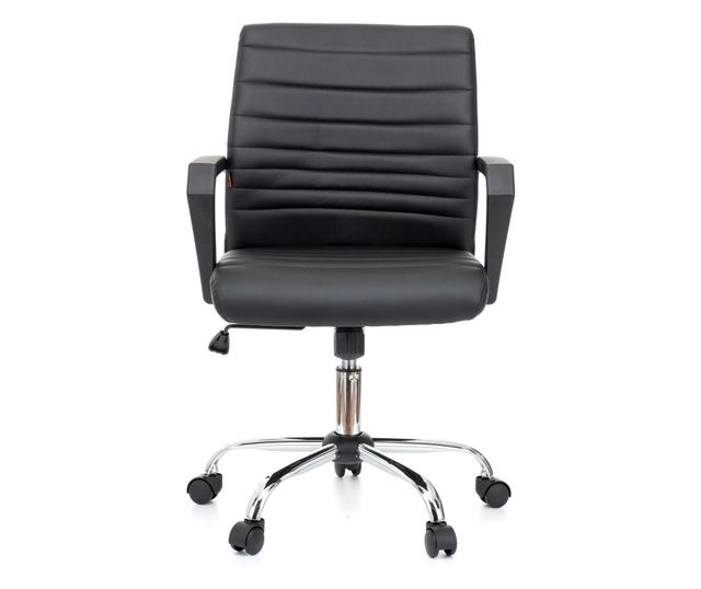 QMOBILI ERGOS Irodai szék fekete, műbőr, fix PP karfák, hintamechanika, króm fém láb