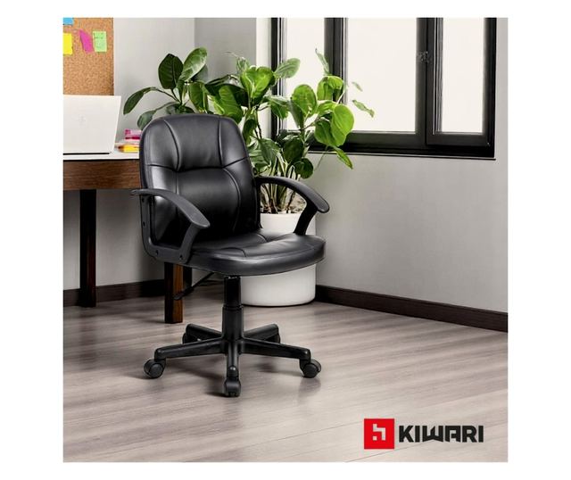 Kiwari Issa Irodai szék, PVC felület, PP karfák, állítható magasság, nejlon láb, nejlon kerekek, fekete