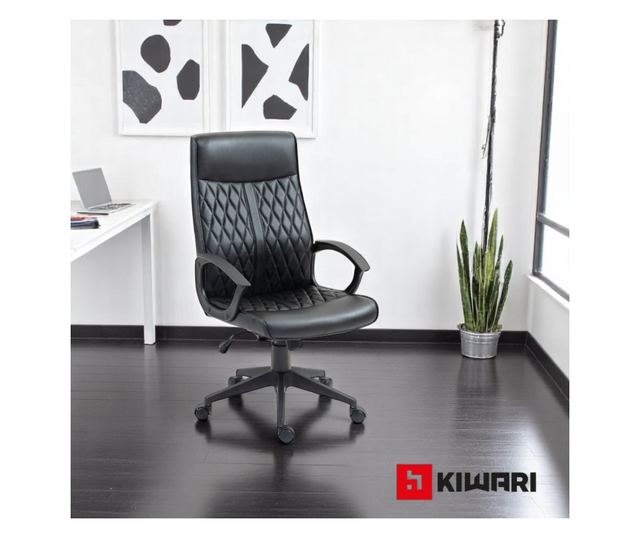 Kiwari Val Irodai Szék, Magas Háttámla, Fix Karfa, Pillangó Mechanika, Nylon Talp és Kerekek, Fekete