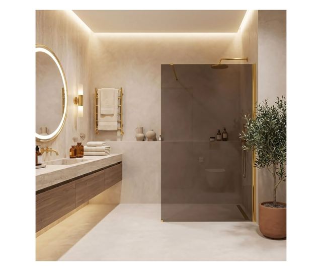 Zuhanyfal Rea Flexi Brown 100 Arany 120X100X195CM