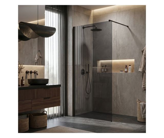 Zuhanyfal Rea Flexi Grey 90 Fekete 120X90X195CM